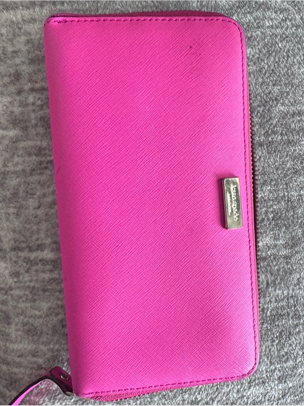 kate spade Bright Pink Saffiano Zip Wallet with Metal Logo